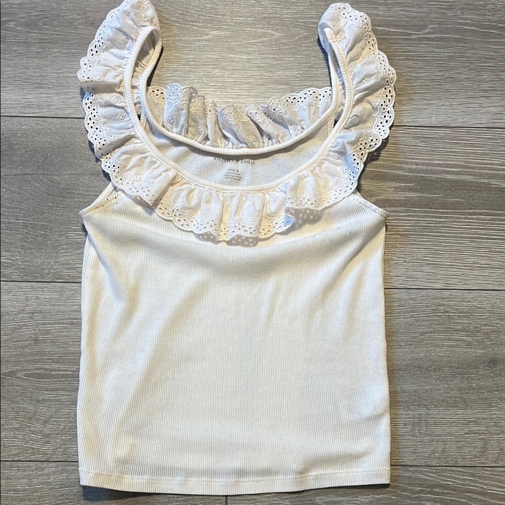 American Eagle White Ruffled Women's Top